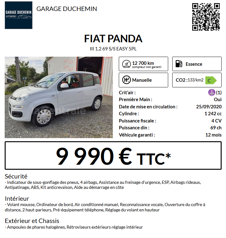 FIAT PANDA 1.2 ESSENCE FLEURY MANCHE